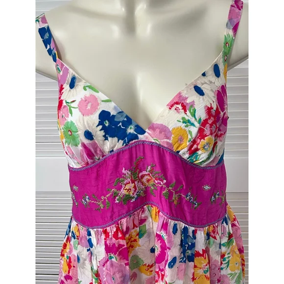 Johnny Was NWT Floral Midi Dress Pink White Embroidered Beaded Size M - Picture 3 of 16